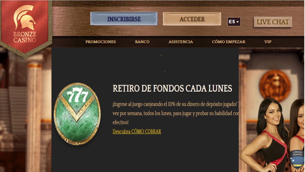 Bronze Casino lunes de reembolso del 10% por retiros de dinero