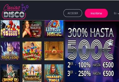 Obtenga hasta 550% promocionales en Casino Disco por los primeros tres ingresos